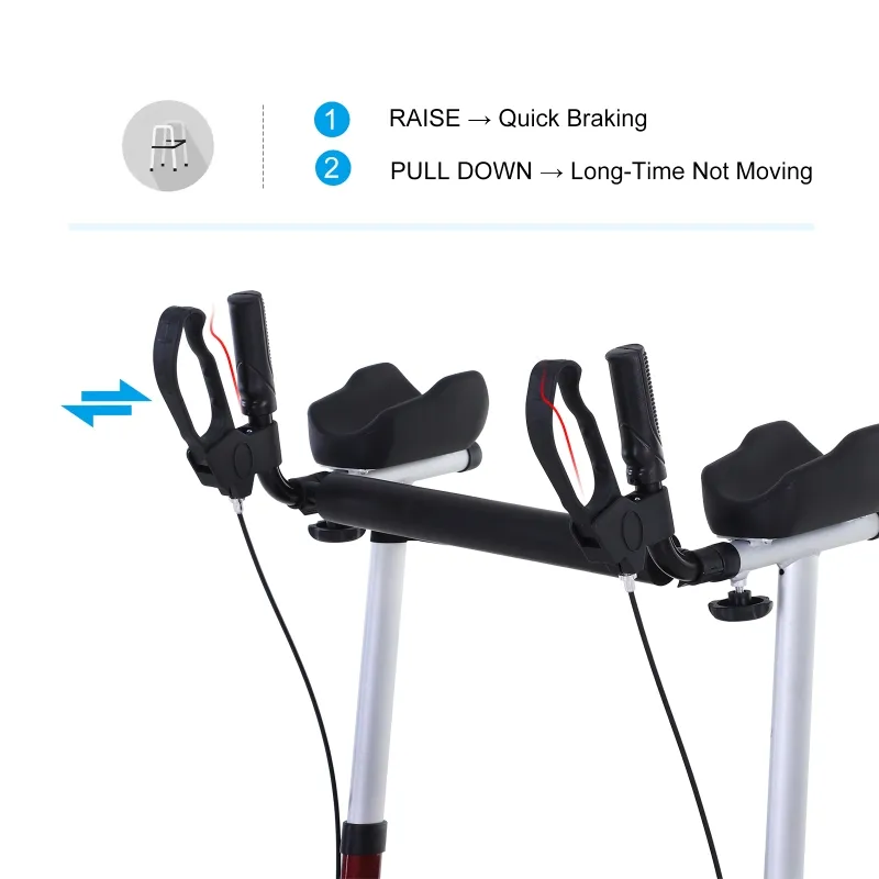 HOMCOM Adjustable Aluminum Upright Rollator Walker for Seniors, Medical Walker Wheelchair with Bag Armrest