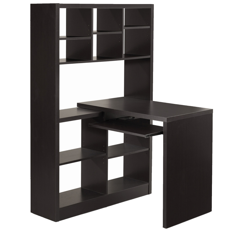 Monarch Contemporary Left or Right Facing Adjustable Hollow Core Corner Desk with Storage Shelves and Pull Out Keyboard Tray - Cappuccino