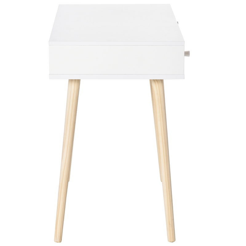 HOMCOM Kids Wooden Work Study Desk Makeup Vanity and Writing Computer Table with Storage Drawers & Pinewood Legs, White and Natural