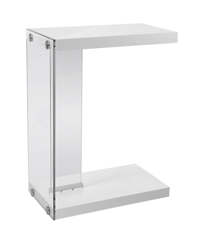 Monarch 25" Modern Tempered Glass Panel Frame C-Shaped Side Accent Table - Glossy White Finish