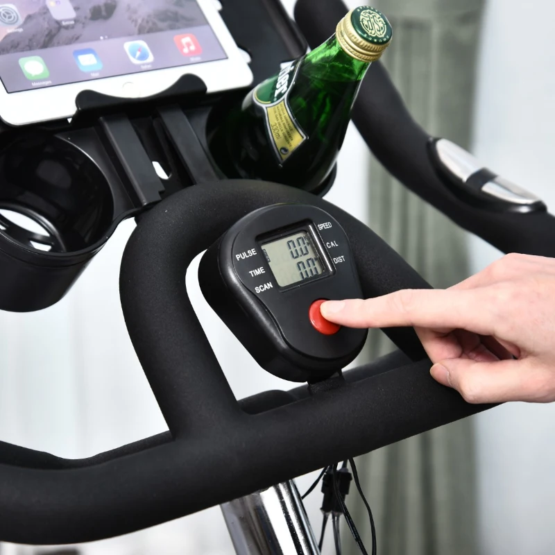 Soozier Stationary Exercise Bike with Deluxe Design Triangular Stand with Adjustable Resistance 28lbs Flywheel Phone Pad and Bottle Holder and LCD Monitor for Home Cardio Workout Fitness