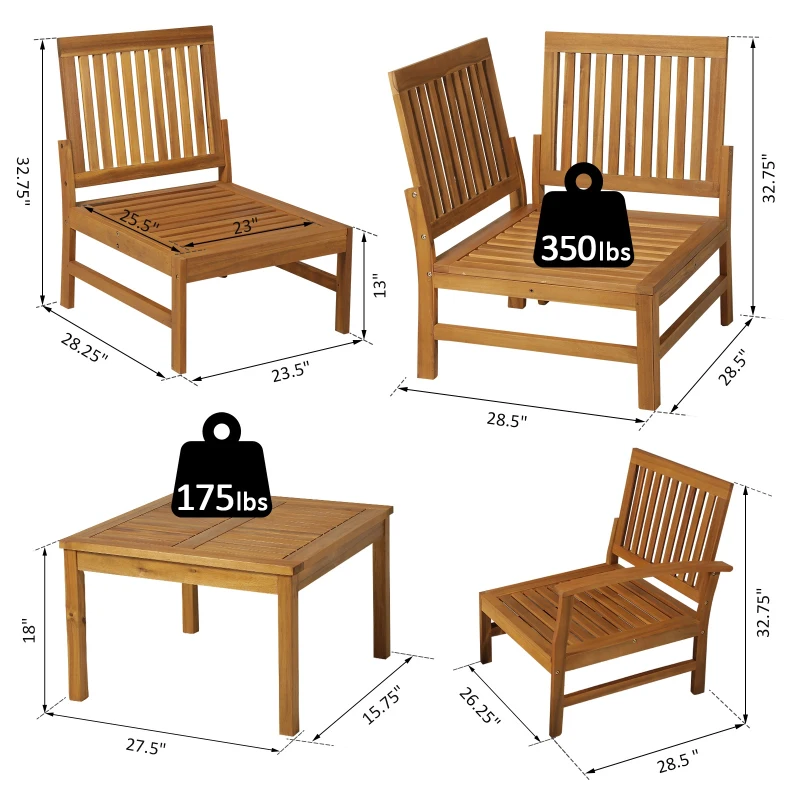 Outsunny 6 Piece L Shape Garden Sofa Set Solid Acacia Wood Garden Furniture Set with a Coffee Table for Yard and Bistro, Cream