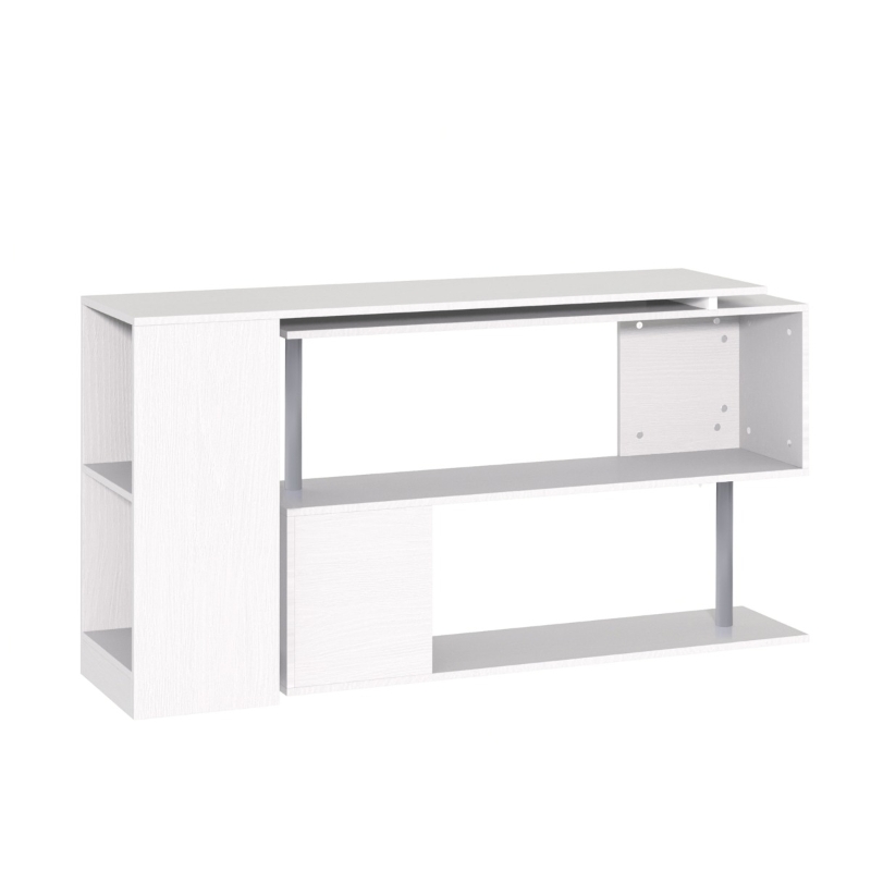 HOMCOM 55" 360° Rotating Corner Computer Desk Modern L-Shaped Home Office Workstation with 3-Tier Storage Shelves, Bookshelf, White