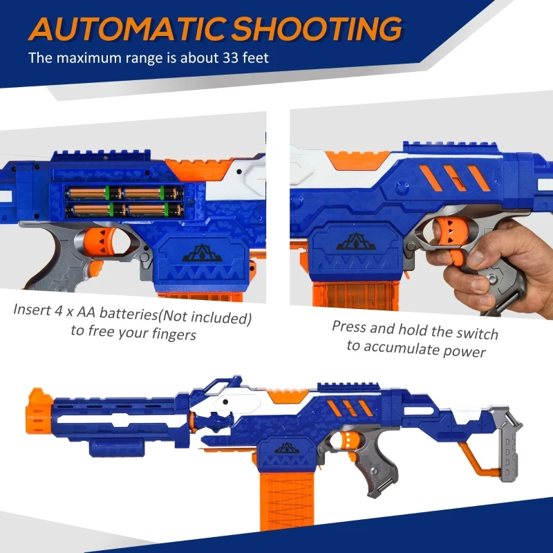 Qaba Automatic Soft Bullet Toy Foam Blaster for Foam Darts with 20 EVA Refill Darts and Target Board Game for Boys & Girls 8-12 years old