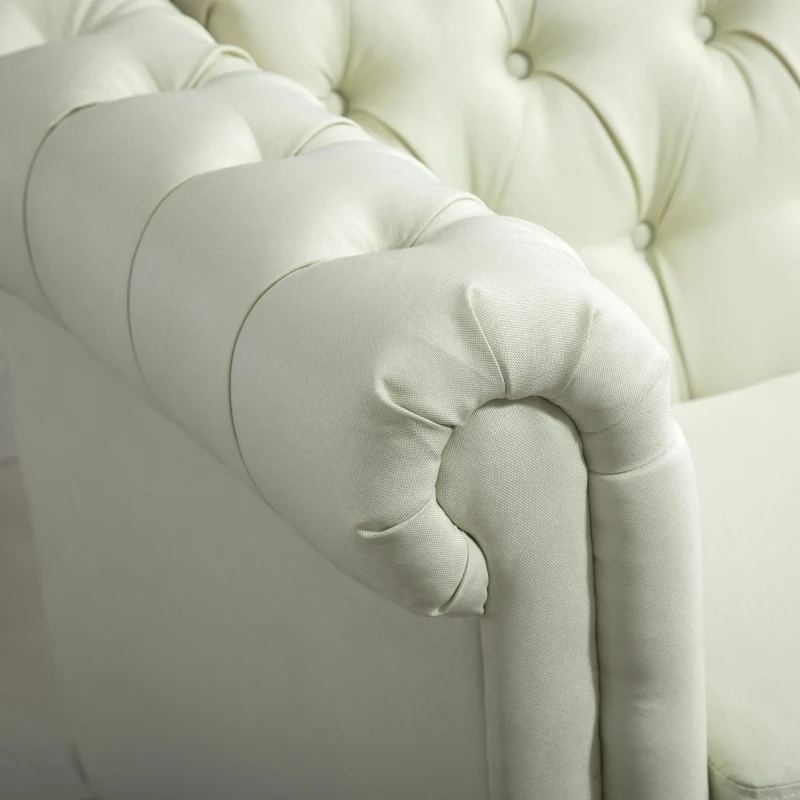 HOMCOM 2-Seater Oversize Loveseat Linen Fabric Sofa Couch 72.8 Inches with Rubberwood Legs & Rolled Arms for Living Room, White