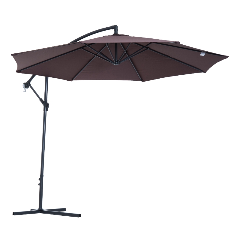 Outsunny 10' Cantilever Hanging Tilt Offset Patio Umbrella with Stand - Brown