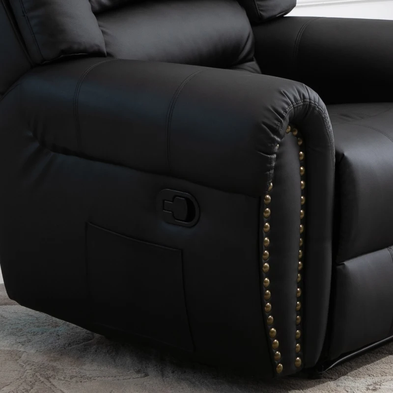 HOMCOM Recliner Chair Added Footrest Cushion Padded Seat Modern Nail Sofa PU Leather for Living Room Club Home Theater Seating, Black