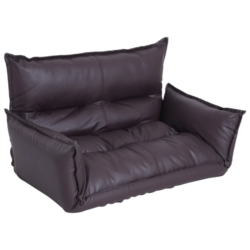 HOMCOM Floor Lazy Sofa Convertible Floor Game Video Chair Adjustable Floor Folding Couch Bed Faux Leather Living Room Brown