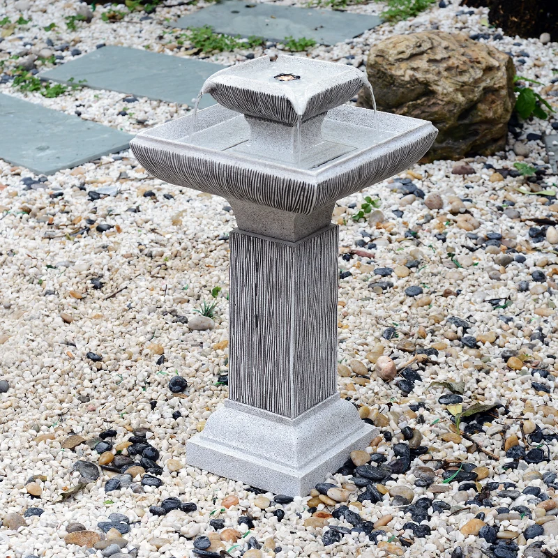 Outsunny 2-tier Water Fountain Feature Cascade Classical LED Light Effect Patio