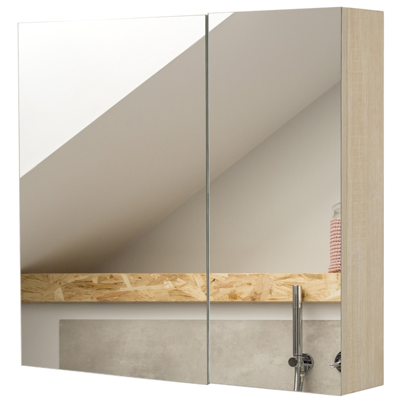 Kleankin 26" x 24" Wall Mounted Wood Durable Bathroom Mirror Cabinet Medicine Cabinet with Door Adjustable Shelves - Oak