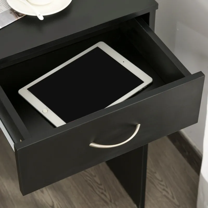 HOMCOM Modern Computer Desk with Drawer, Writing Table with Storage Shelf, Home Office Workstation, Black