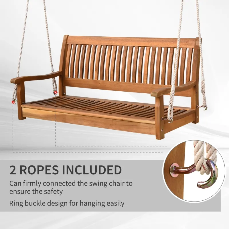 Outsunny 50'' Wooden Swing Bench Garden w/ Supportive Ropes for 2 Person Without Frame