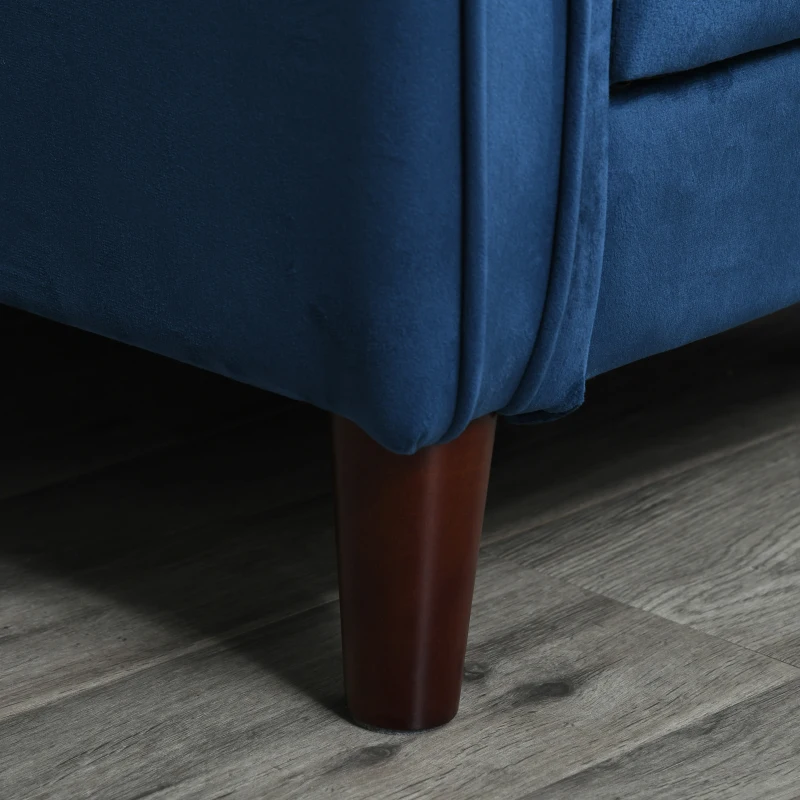 HOMCOM Convertible Sofa Sleeper Futon with Split Back Design Recline, Thick Padded Velvet-Touch Cushion Seating and Wood Legs, Blue