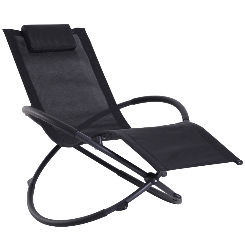 Outsunny Orbital Foldable Zero Gravity Lounger Seat Outdoor Patio Chaise Lounge Garden Rocking Chair w/ Pillow Black
