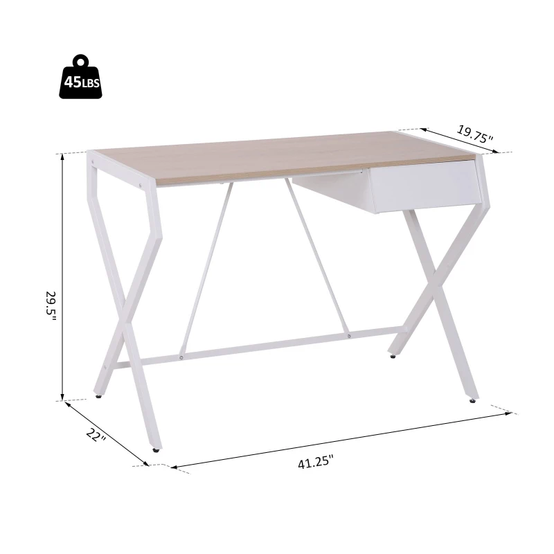 HOMCOM Wood Metal Modern Computer Desk  for Small Space with Slide Out Drawer