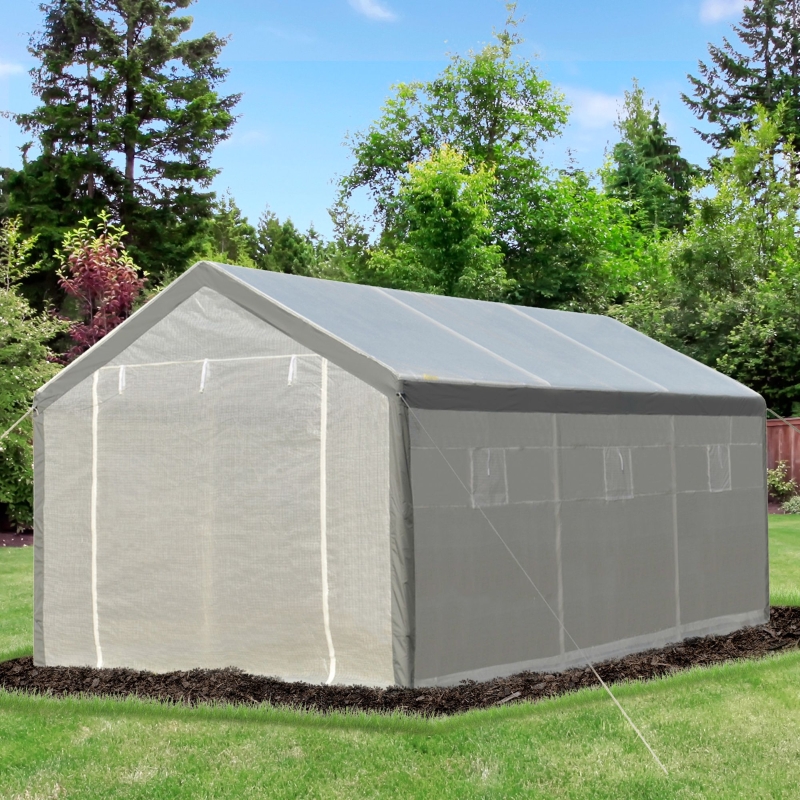 Outsunny 20' x 10' x 9' Greenhouse with Roll Up Doors & 6 Windows Plant Growth Warm House Outdoor PE Cover White
