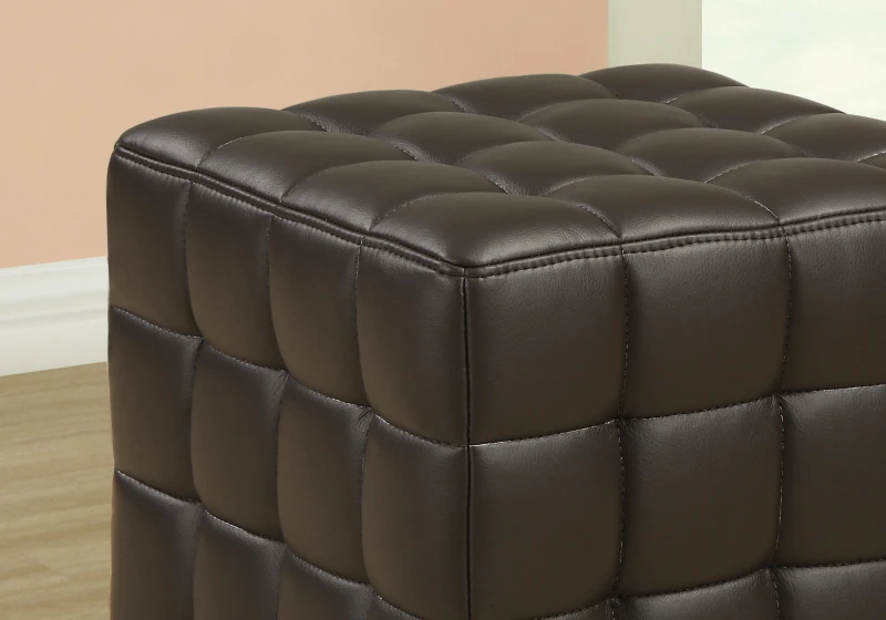 Monarch Leather-Look Cube Ottoman - Dark Brown