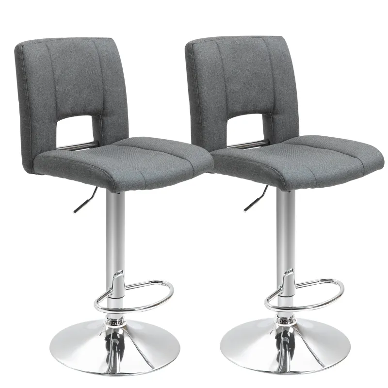 HOMCOM Modern Bar stool Armless Adjustable Height with Swivel Seat, Set of 2, Grey