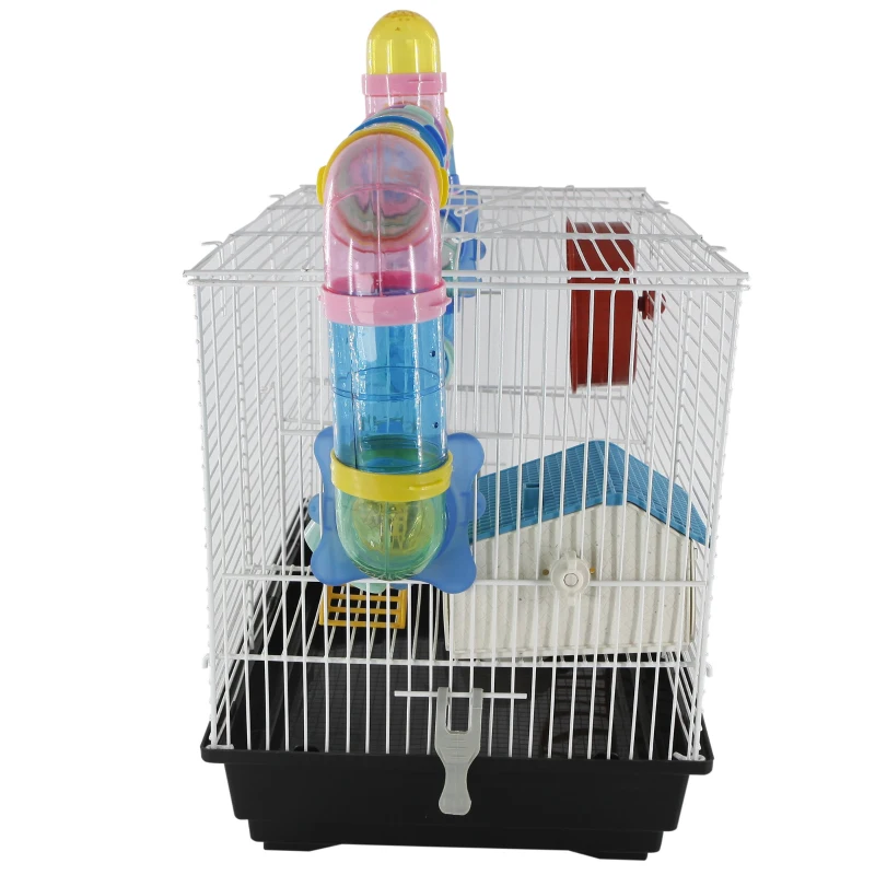 PawHut Hamster Cage Tube Spinning Wheel Feeder Ladder