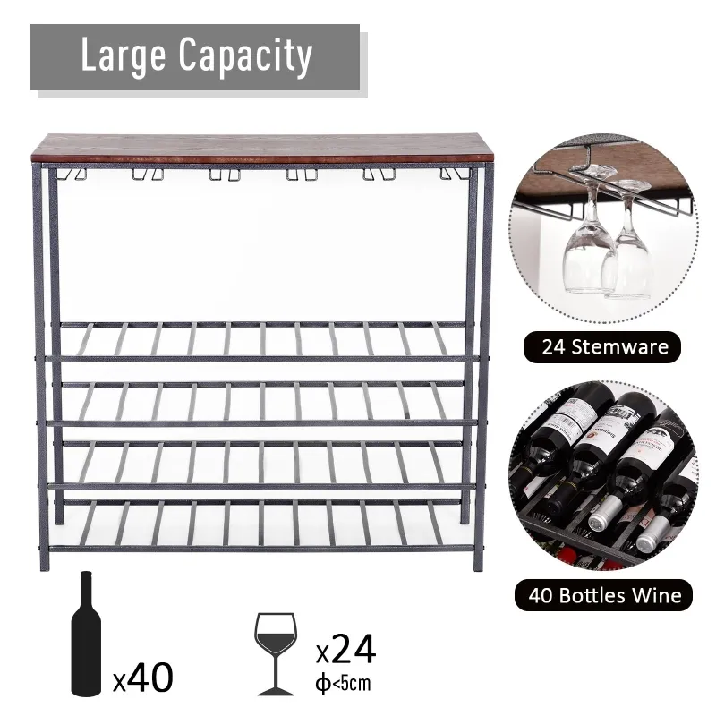 HOMCOM Industrial 40 Bottles Wine Rack w/ Stemware Storage Wood Free-standing Displayer