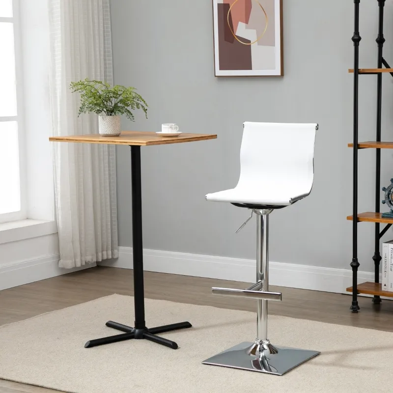 HOMCOM Modern Adjustable Bar Stool Pub Chair, Swivel Dining Stool with Gas Lift, Steel Base, Breathable Fabric Seat for Kitchen Island Counter, White