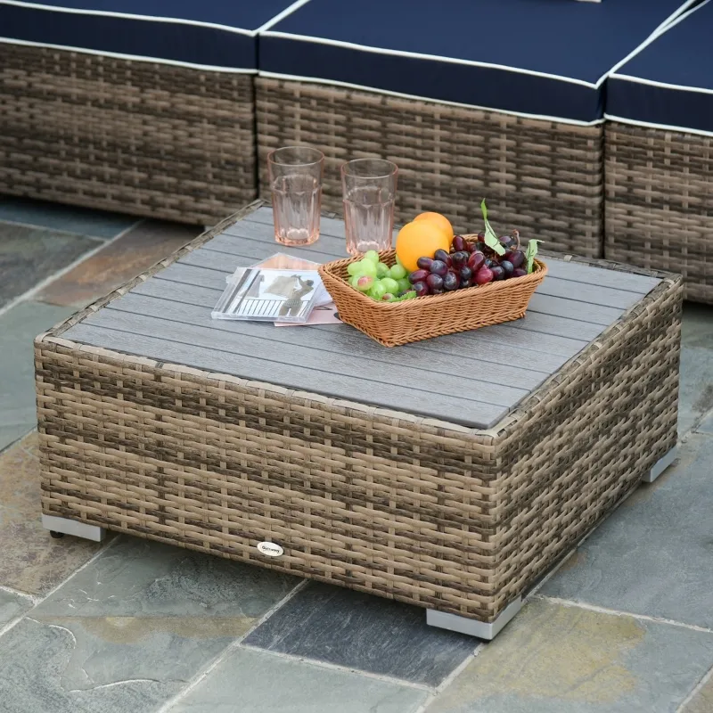 Outsunny 7-Piece Outdoor Wicker Patio Sofa Set, Modern Rattan Conversation Furniture Set with Cushions, Pillows and Tea Table - Blue