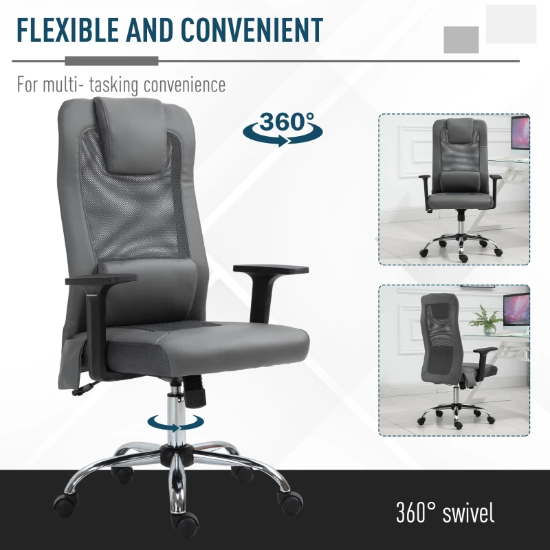 Vinsetto Mesh Office Chair with Rechargeable Electric Vibration Massage Lumbar Rocking, with Pillow, Wheels - Grey