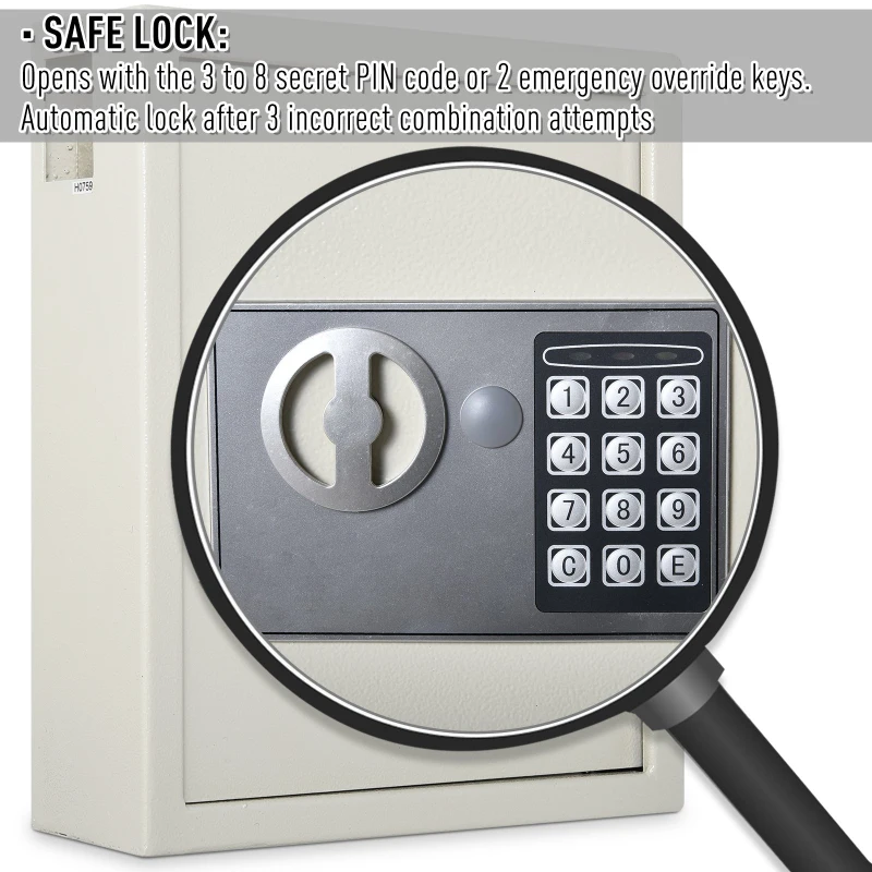 HOMCOM 40 Key Steel Wall-Mounted Lockable Key Safe Lock Box Cabinet with Key Tags & Programmable Pin Security - White