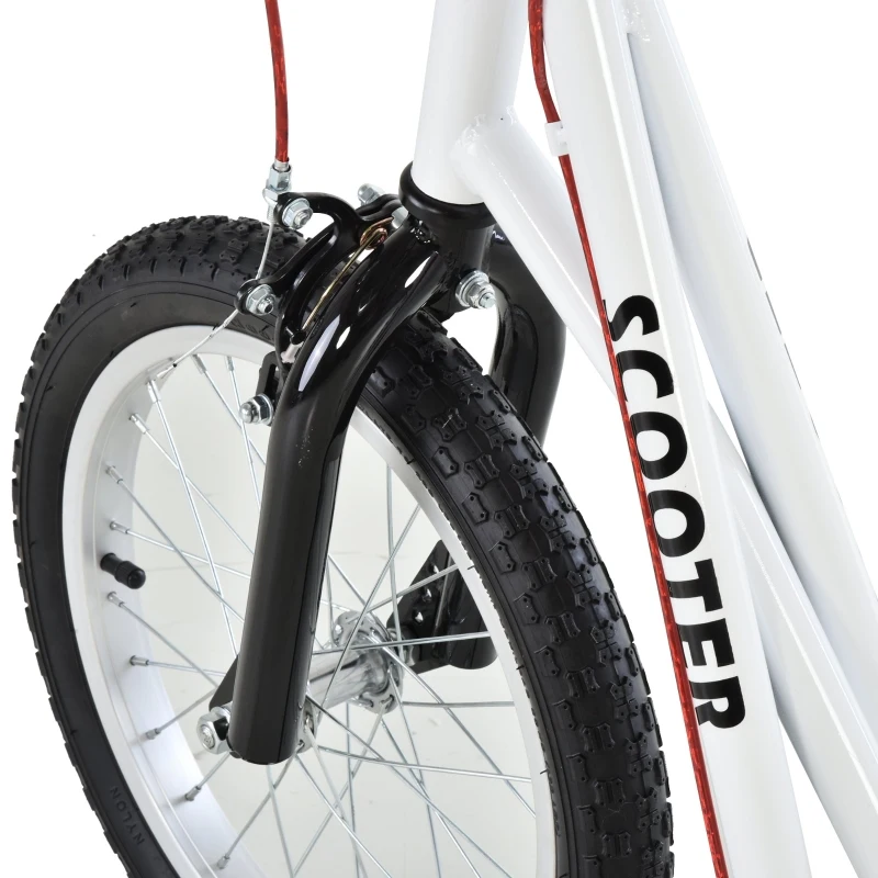 Aosom Youth Scooter Kick Scooter for Kids 5+ with Adjustable Handlebar Front and Rear Dual Brakes Inflatable Wheels, White