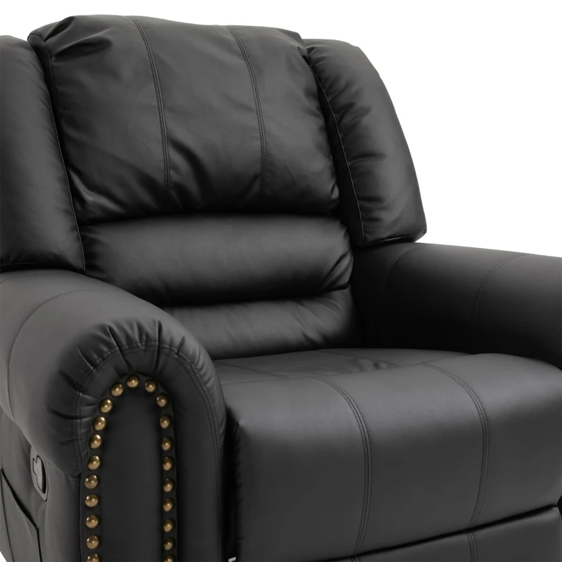 HOMCOM Recliner Chair Added Footrest Cushion Padded Seat Modern Nail Sofa PU Leather for Living Room Club Home Theater Seating, Black