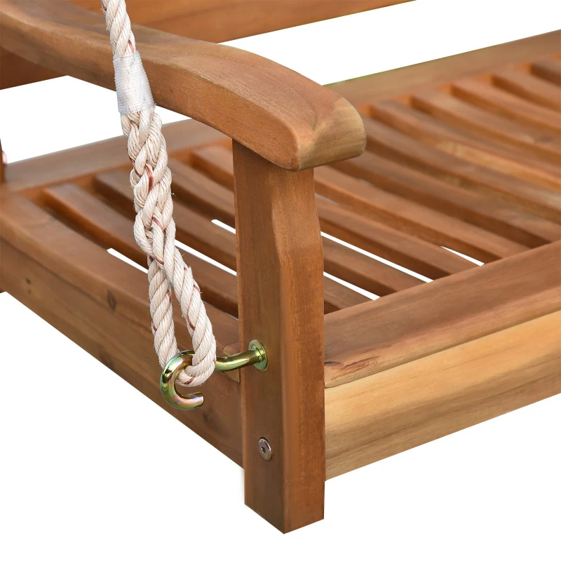 Outsunny 50'' Wooden Swing Bench Garden w/ Supportive Ropes for 2 Person Without Frame