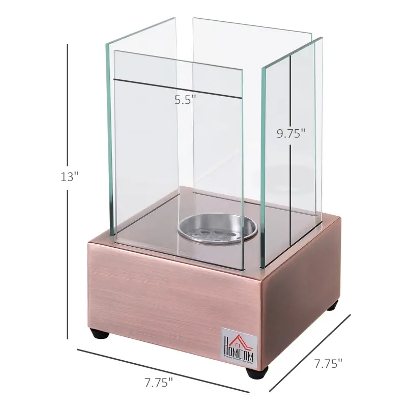 HOMCOM Ethanol Fireplace, 7.75" Tabletop 0.10 Gal Stainless Steel 160 Sq. Ft., Burns up to 2 Hours, Bronze