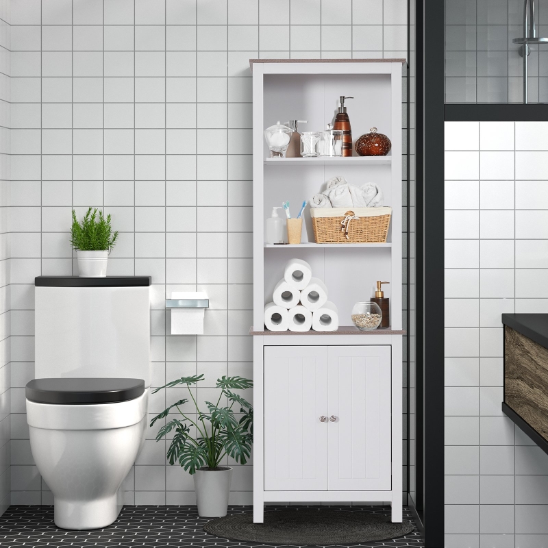 HOMCOM 69" Freestanding Storage Cabinet, Bathroom Linen Tower, with Double Door 3-Tier Shelf for Home Office, White