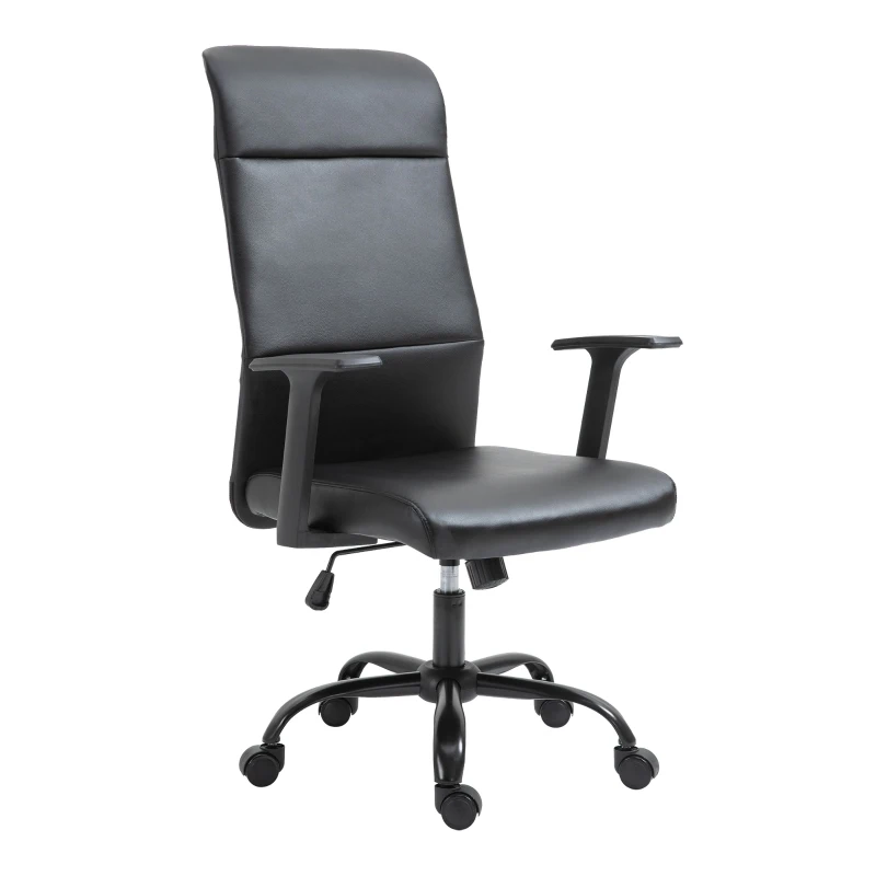 Vinsetto Morden High-Back Office Chair Faux Leather Rocking Swivel Computer Home Desk Chair with Adjustable Height, Metal Legs, Armrest, Wheels, Black