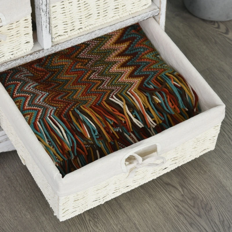 HOMCOM Wooden Shoe Bench with Cushion, Entryway Bench with 5 Removable Storage Baskets for Entryway, Living Room, Cream White