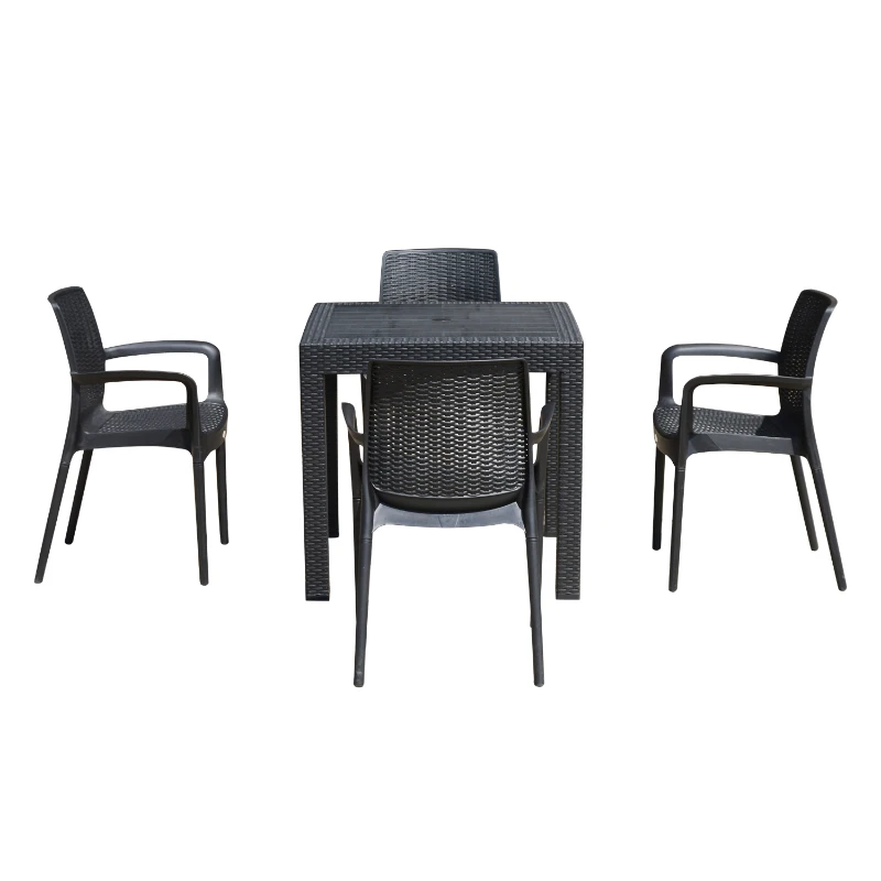 Outsunny 5pc All Weather Resin Patio Dining Set Garden Outdoor Chair Table Furniture, Black