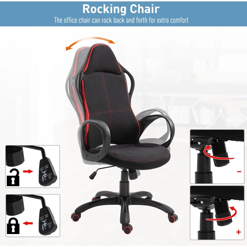 Vinsetto Executive Racing Office Chair Rocking Office Chair Adjustable Padded Seat with Wheels Black/ Red