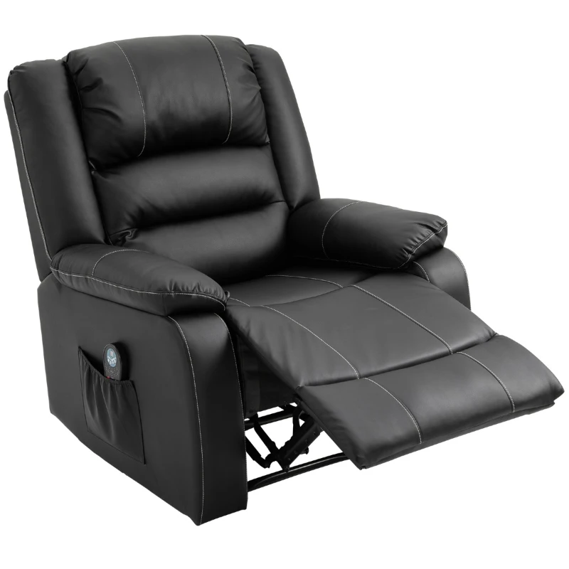 HOMCOM Vibrating Massage PU Leather Recliner Chair, Footrest with Remote Control, and 8 Massaging Points, Black