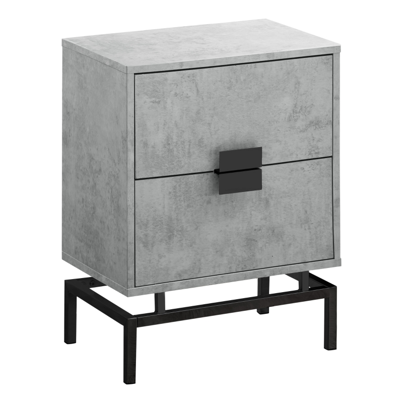 Monarch 24" Retro Inspired 2 Drawer End Table Night Stand with Metal Base - Grey Cement-Look / Black Nickel Base