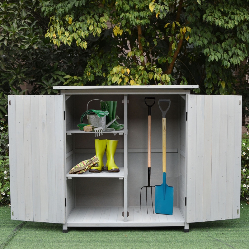 Outsunny Wooden Garden Storage Shed Fir Tool Cabinet Organizer with Asphalt Roof and Double Door for Outside, Garden and Yard