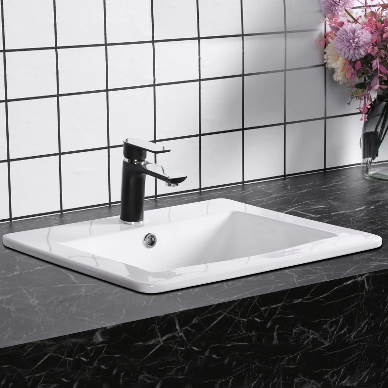 Kleankin 21.25"x 18.25" Bathroom Vessel Sink Modern Under Counter Bathroom Basin Ceramic Vanity Art Basin - White