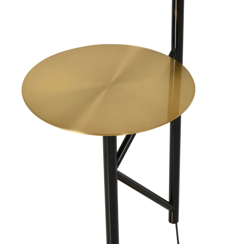 HOMCOM Height-Adjustable Indoor Floor Lamp with 11.75" W Small Round Table and Base, 67" Max Height, Black and Gold