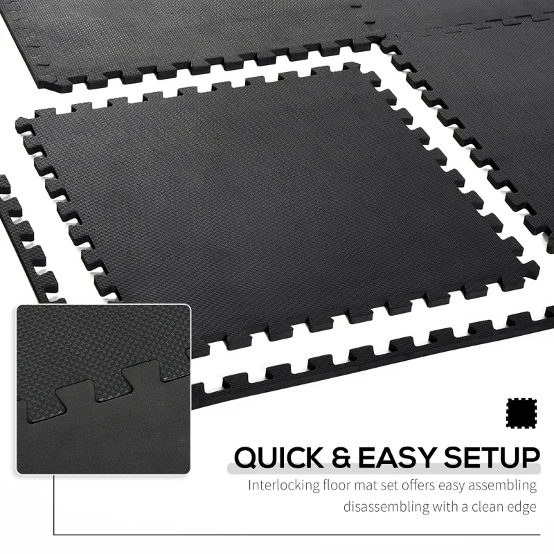 HOMCOM Soft Interlocking Floor Mats 216 Square Feet Waterproof Exercise Workout Mat Kid Play Mat Gymnastics and Home Gym Protective Flooring, 54pcs Black