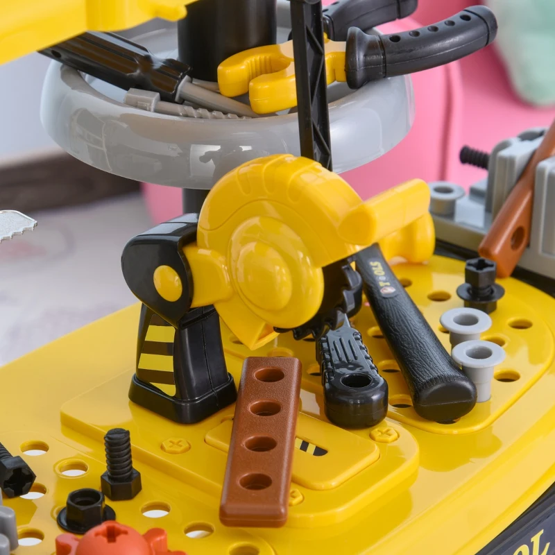 Qaba Play Toy Workbench for Kids 64 Pieces Tools Plus Case Storage Shelf  Construction Tool Accessories Playset Construction Pretend Play Toy Kit Yellow Grey
