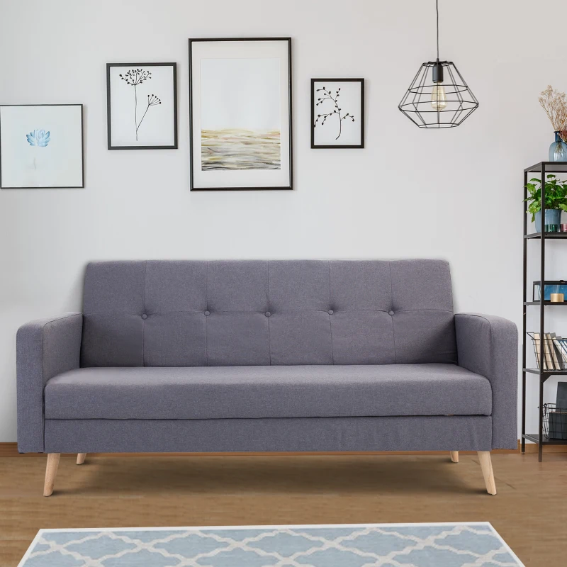 HOMCOM 2 In 1 Sofa Bed Compact 3 Seater Couch Convertible Dorm Lounge Sleeper Padded Linen Upholstery Grey