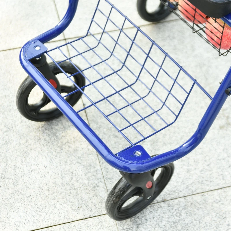 HOMCOM Adjustable Rollator Walker for Seniors with a Foldable Comfort Design, Steel Handbrakes, & Storage Space