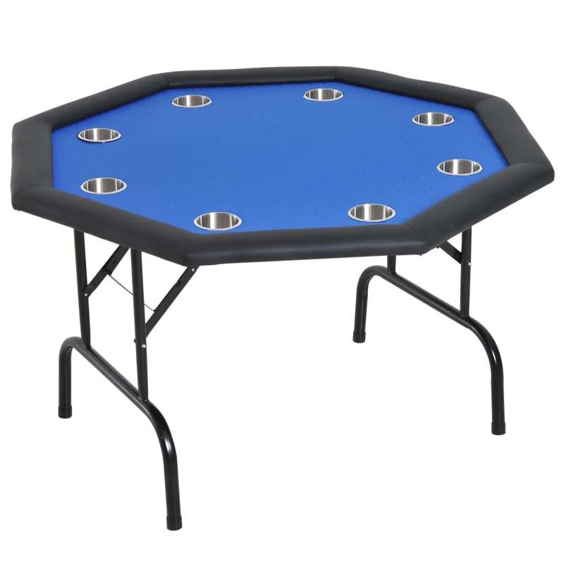 Soozier 47" 8 Player Octagon Poker Table with Cup Holders Folding Top - Blue