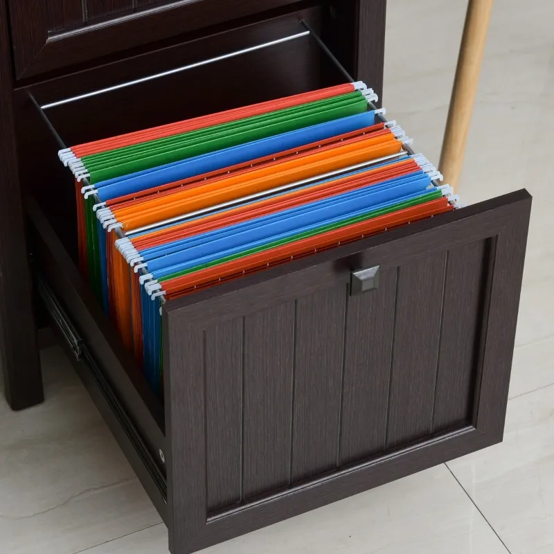 HOMCOM Vintage Executive Computer Desk, Home Office Work station, Student Table with Cabinet & 3 Drawers for Hanging Files, Brown