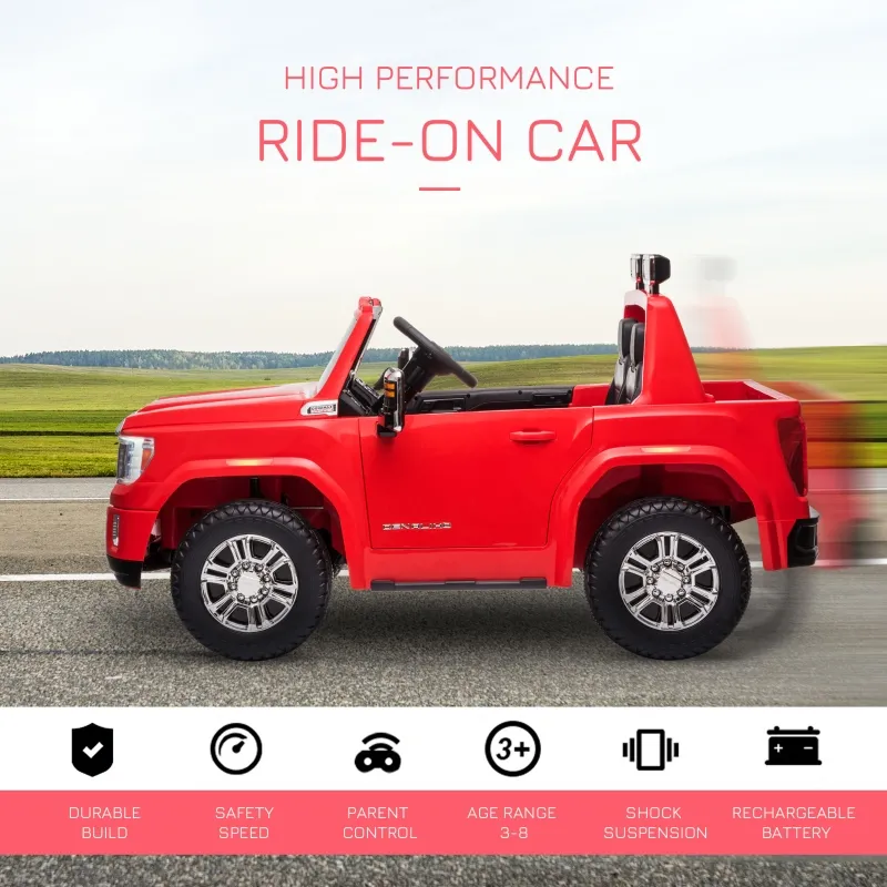 Aosom 12V GMC Sierra HD Battery Kids Ride On Car with Remote Control, Bright Headlights, & Working Suspension, Red