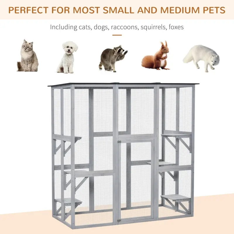 PawHut Large Catio Enclosure with Weather Protection, 6 Cat Platforms 71" x 38.5" x 71"